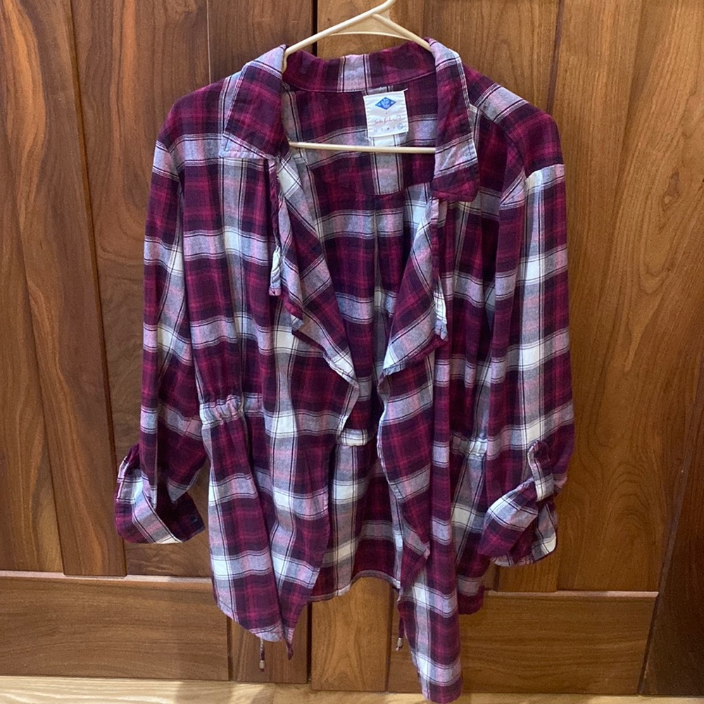 Wild Blue Sadie Robertson XL Maroon Plaid Open Flannel Blouse